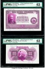 Mozambique Banco Nacional Ultramarino 100 Escudos 11.1.1938 Pick 76pp1; 76pp2 Front and Back Progressive Proofs PMG Choice Uncirculated 63 (2). Both e...