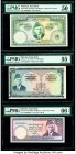 Pakistan State Bank of Pakistan 100 (2); 50 Rupees ND (1957); ND (1973-78); ND (1986) Pick 18b; 23; 40 Three Examples PMG About Uncirculated 50; About...