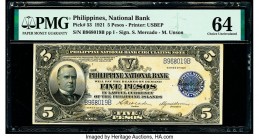 Philippines Philippine National Bank 5 Pesos 1921 Pick 53 PMG Choice Uncirculated 64. 

HID09801242017

© 2020 Heritage Auctions | All Rights Reserved...