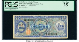 South Korea Bank of Korea 10 Won ND (1953) Pick 13* Replacement PCGS Very Fine 25. 

HID09801242017

© 2020 Heritage Auctions | All Rights Reserved