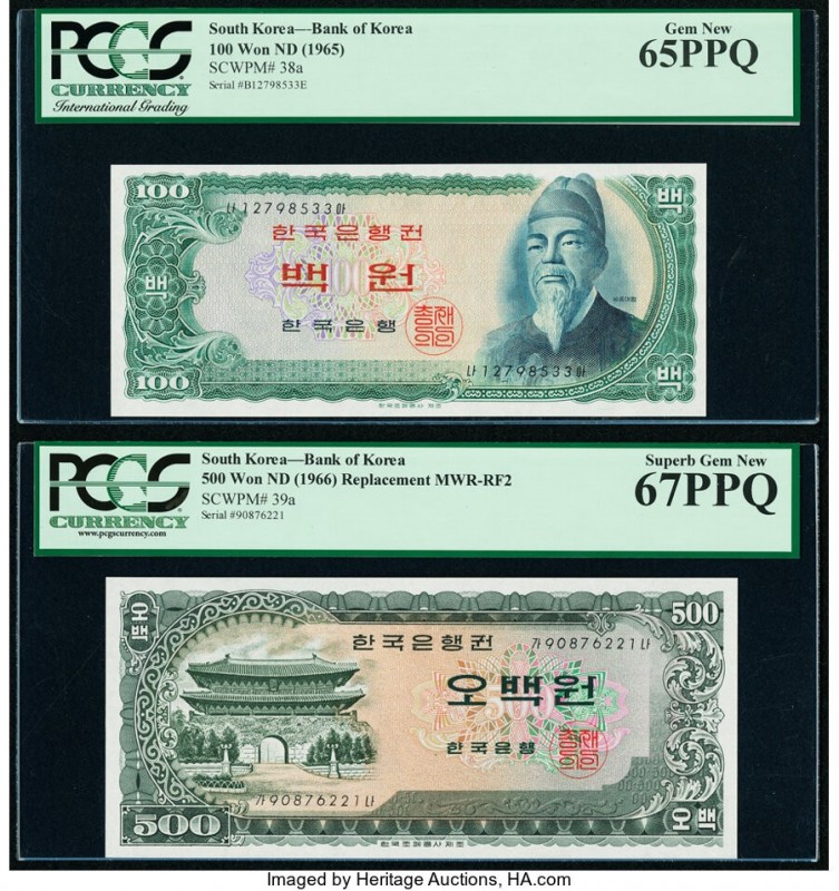 South Korea Bank of Korea 100 Won ND (1965) Pick 38a PCGS Gem New 65PPQ. South K...