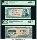 South Korea Bank of Korea 100 Won ND (1965) Pick 38a PCGS Gem New 65PPQ. South Korea Bank of Korea 500 Won ND (1966) Pick 39a* Replacement PCGS Superb...
