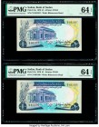 Sudan Bank of Sudan 1 (2); 10 Pounds (2) 1970 Pick 13a (2); 15a (2) Four Examples PMG Choice Uncirculated 64 EPQ (2); Extremely Fine 40 EPQ; Extremely...