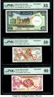 Sudan Bank of Sudan 25; 50 Piastres; 10 Pounds 1981; 1983; 1964 Pick 16s; 24s; 10as Three Specimen PMG Choice About Unc 58 EPQ; Gem Uncirculated 66 EP...