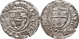 Zakon Krzyżacki, Henryk I von Plauen 1410–1414, szeląg, z literą 'D' nad tarczą