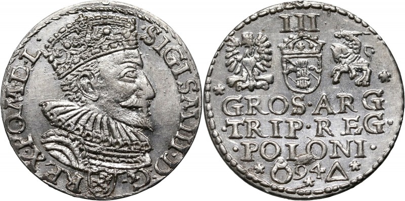 Zygmunt III Waza, trojak 1594, Malbork Pięknie zachowany. Reference: Iger M.94.1...