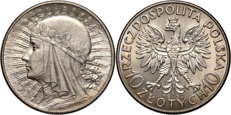 II RP, 10 złotych 1932, Londyn, Głowa kobiety Bardzo ładne. Reference: Parchimow...