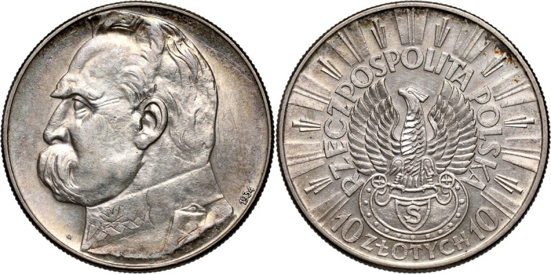 II RP, 10 złotych 1934 S, Warszawa, Józef Piłsudski - Orzeł strzelecki Ładnie za...