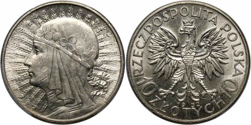 II RP, 10 złotych 1932, Londyn, Głowa kobiety Ładnie zachowane. Reference: Parch...