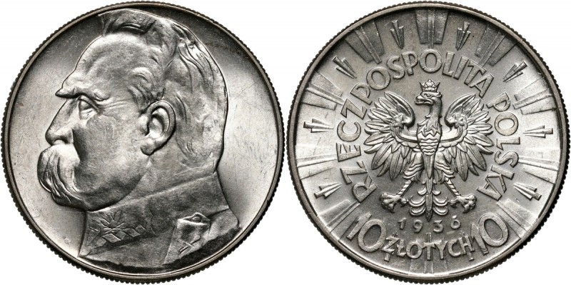 II RP, 10 złotych 1936, Warszawa, Józef Piłsudski Pięknie zachowane z intensywny...