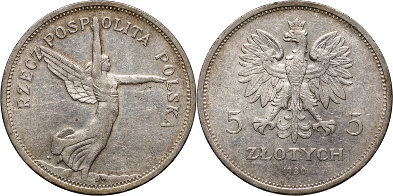 II RP, 5 złotych 1930, Warszawa, Nike Reference: Parchimowicz 114c
Grade: VF+ I...