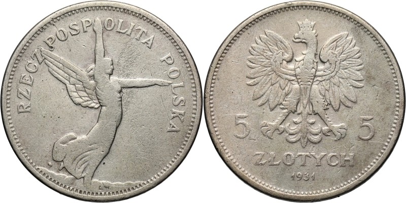 II RP, 5 złotych 1931, Warszawa, Nike Rzadki rocznik. Reference: Parchimowicz 11...