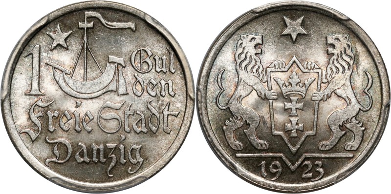 Wolne Miasto Gdańsk, gulden 1923, Utrecht, koga Piękny, menniczy egzemplarz z de...