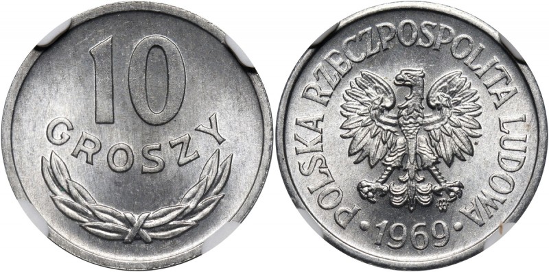 PRL, 10 groszy 1969 Pięknie zachowane. Druga najwyższa nota w NGC.
Reference: P...