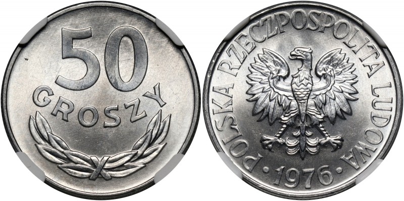 PRL, 50 groszy 1976 Menniczy egzemplarz. Druga najwyższa nota w NGC.
Reference:...