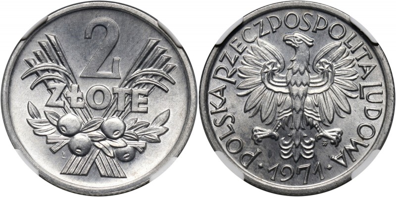 PRL, 2 złote 1971, Jagody Bardzo ładne. Reference: Parchimowicz 216e
Grade: NGC...