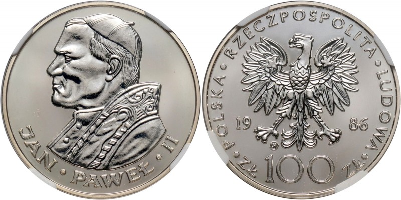 PRL, 100 złotych 1986, Valcambi, Jan Paweł II, stempel zwykły Rzadkie i pięknie ...