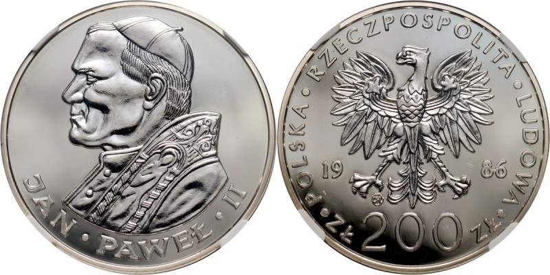 PRL, 200 złotych 1986, Valcambi, Jan Paweł II, stempel zwykły Rzadkie i pięknie ...