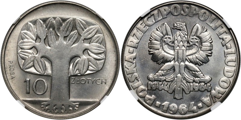 PRL, 10 złotych 1964, Drzewo, PRÓBA, nikiel Nakład: 500 sztuk.
Reference: Parch...