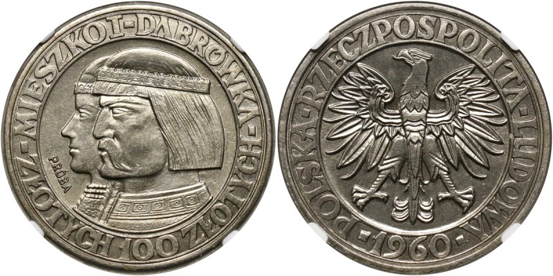 PRL, 100 złotych 1960, Mieszko i Dąbrówka, PRÓBA, nikiel Nakład: 500 sztuk.
Ref...