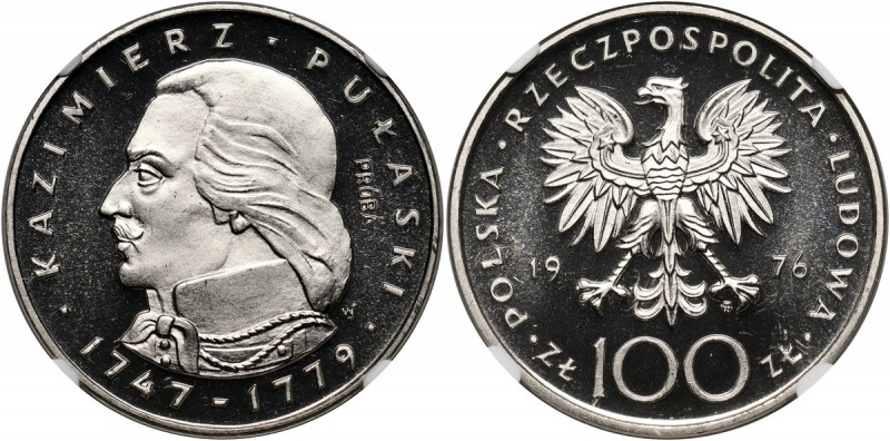 PRL, 100 złotych 1976, Kazimierz Pułaski, PRÓBA, nikiel Nakład: 500 sztuk. Najwy...