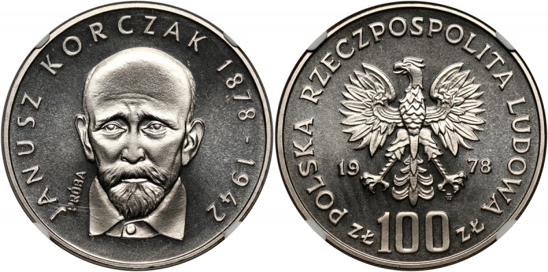 PRL, 100 złotych 1978, Janusz Korczak, PRÓBA, nikiel Nakład: 500 sztuk.
Referen...