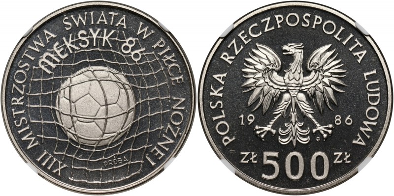 PRL, 500 złotych 1986, Mistrzostwa Świata - Meksyk '86, PRÓBA, nikiel Nakład: 50...