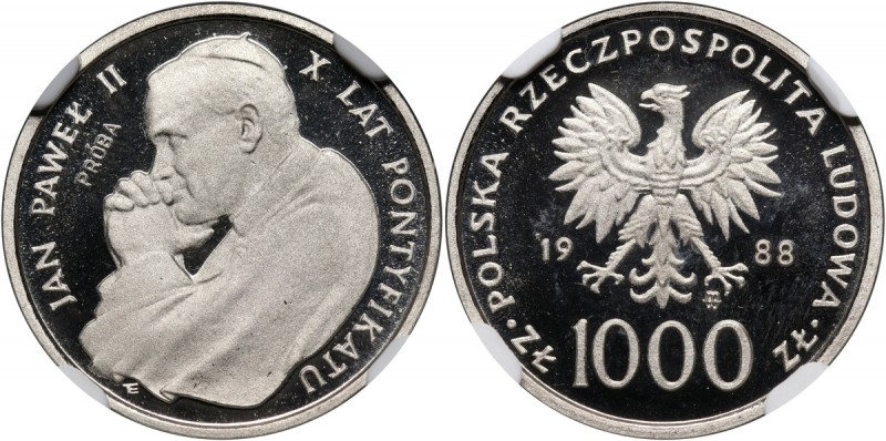 PRL, 1000 złotych 1988, Jan Paweł II, PRÓBA, nikiel Nakład: 500 sztuk.
Referenc...