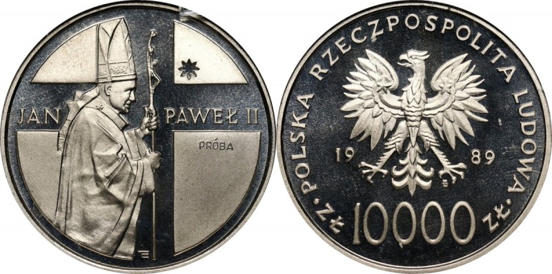 PRL, 10000 złotych 1989, Jan Paweł II, PRÓBA, nikiel Nakład: 500 sztuk.
Referen...