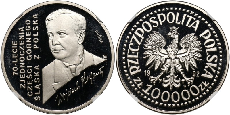 III RP, 100000 złotych 1992, Wojciech Korfanty, PRÓBA, nikiel Nakład: 500 sztuk....