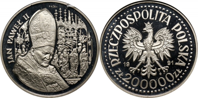 III RP, 200000 złotych 1991, Jan Paweł II, PRÓBA, nikiel Nakład: 500 sztuk.
Ref...