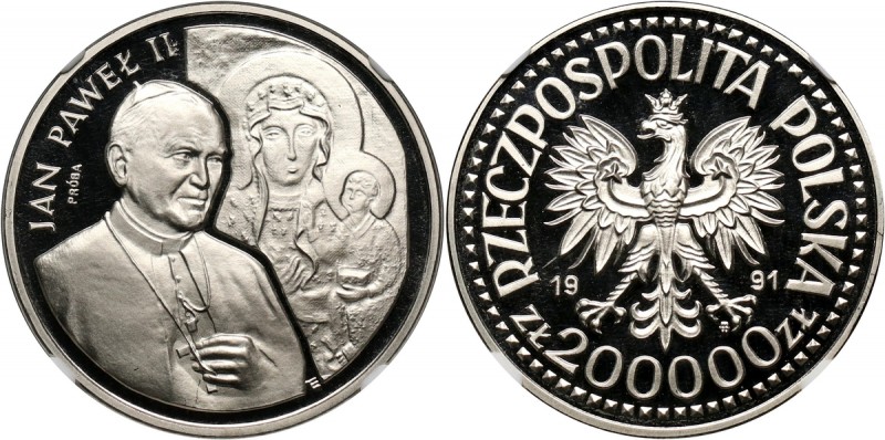 III RP, 200000 złotych 1991, Jan Paweł II, PRÓBA, nikiel Bardzo ładnie zachowane...