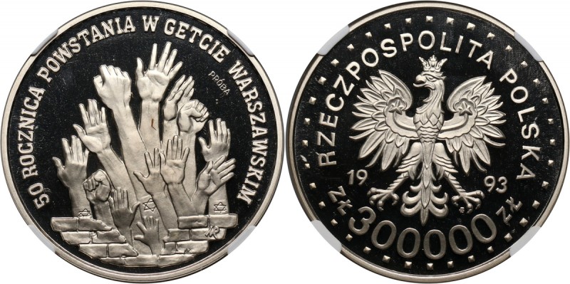 III RP, 300000 złotych 1993, Powstanie w Getcie Warszawskim, PRÓBA, nikiel Nakła...