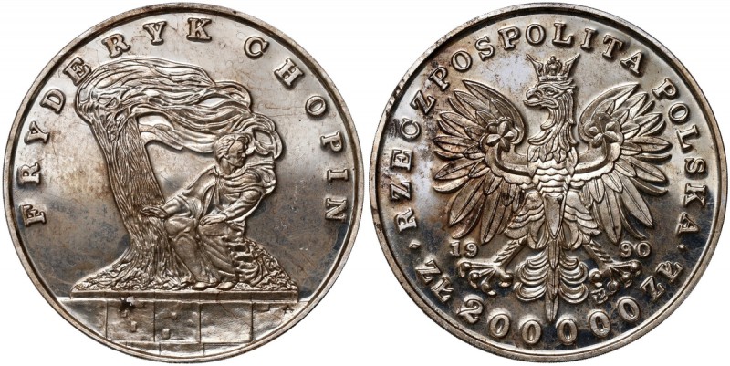 III RP, 200000 złotych 1990, Fryderyk Chopin Patyna i niewielkie mikroryski.
Re...