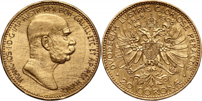 Austria, Franz Joseph I, 20 Corona 1908, Vienna Gold 6,74 g. Brushed. Złoto 6,74...