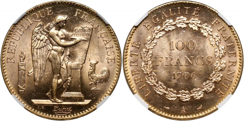 France, 100 Francs 1906 A, Paris Złoto. Bardzo ładnie zachowane. Naszym zdaniem ...