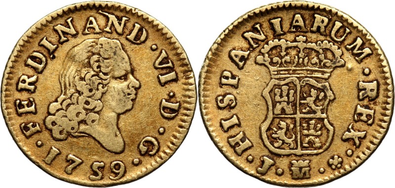 Spain, Ferdinand VI, 1/2 Escudo 1759, Madrid Gold 1,75 g.
 Złoto 1,75 g.
Refer...