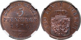 Germany, Prussia, Wilhelm I, 3 Pfenninge 1870 C, PROOF