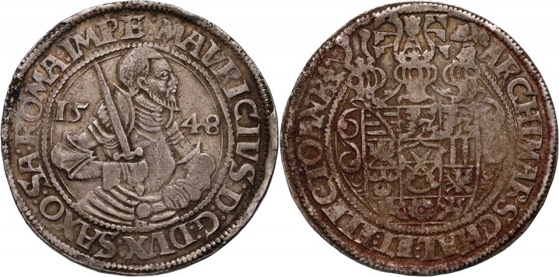 Germany, Saxony, Moritz, Thaler 1548, Annaberg Silver 28,81 g. Corroded reverse....