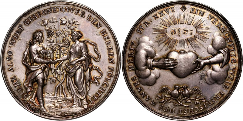 Germany, silver wedding medal without date (c. 1700) Engraved by&nbsp; P.H. Müll...