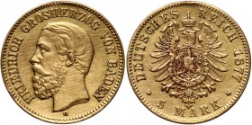 Germany, Baden, Friedrich I, 5 Mark 1877 G, Karlsruhe