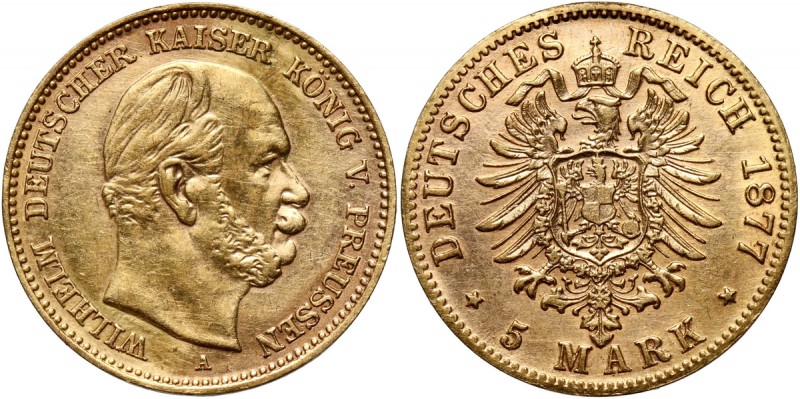 Germany, Prussia, Wilhelm I, 5 Mark 1877 A, Berlin Gold 1,94 g; slightly cleaned...