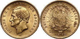 Germany, Saxony, Johann V, 20 Mark 1872 E, Muldenhütten