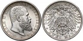 Germany, Wurttemberg, Wilhelm II, 2 Mark 1912 F, Stuttgart