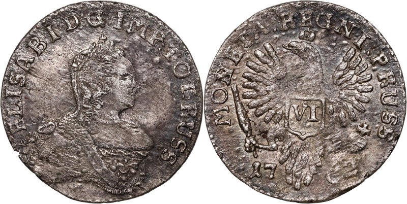 Russia, Elizabeth I, Coins for Prussia, 6 Groschen 1762, Konigsberg Key date. Ve...