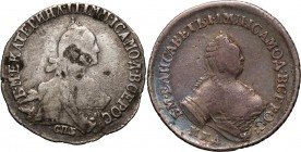 Russia, lot of 2 silver coins, Polupoltinnik 1756 ММД-МБ and 20 Kopecks 1771 СПБ