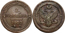 Russia, Alexander I, 2 Kopecks 1802 EM, Ekaterinburg