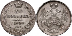 Russia, Nicholas I, 20 Kopecks 1840 СПБ НГ, St. Petersburg