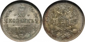 Russia, Alexander II, 20 Kopecks 1867 СПБ HI, St. Petersburg