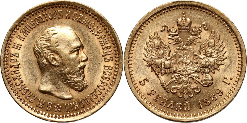 Russia, Alexander III, 5 Roubles 1889 (АГ), St. Petersburg Gold 6,43 g.
 Złoto ...